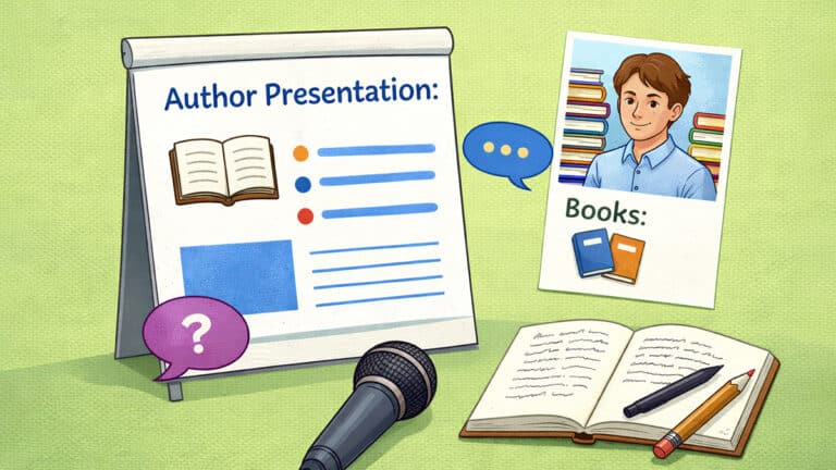 Author presentation setup with books