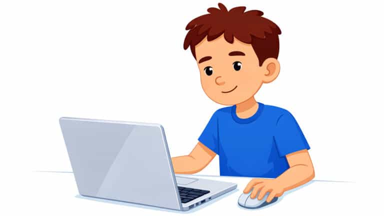 Boy focused on laptop in classroom