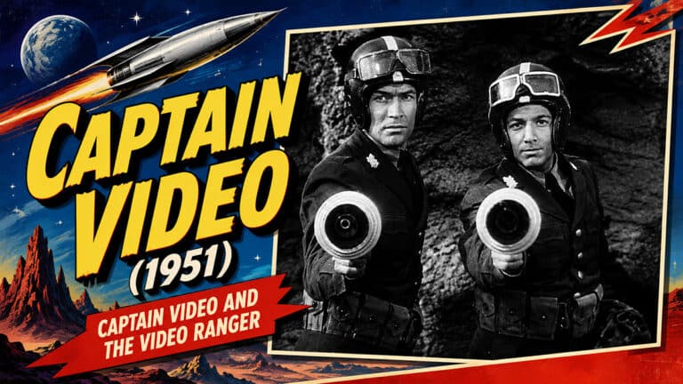 Retro-style feature image showing Captain Video and the Video Ranger from the 1951 movie serial against a colorful 1950s sci-fi background.