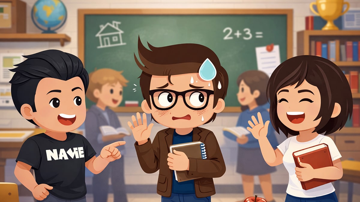 Classroom laughter and nervous glances