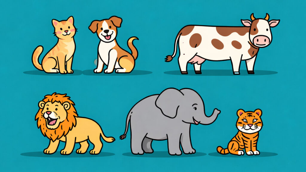 Colourful animals on a turquoise backdrop