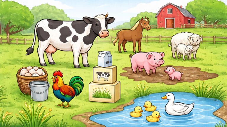 Farmyard friends and fresh produce