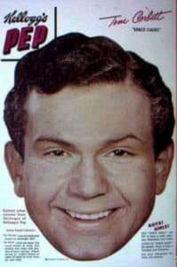 Vintage Kellogg’s Pep cereal promotional image featuring Frankie Thomas as Tom Corbett, Space Cadet during the early 1950s television era.