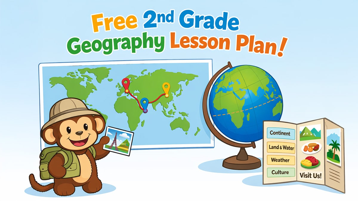 Geography lesson with monkey mascot