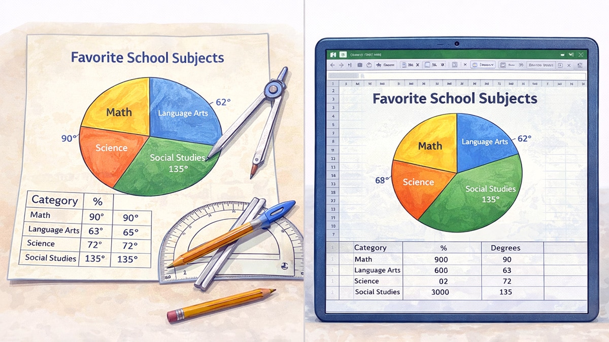 Hand-drawn vs digital pie charts