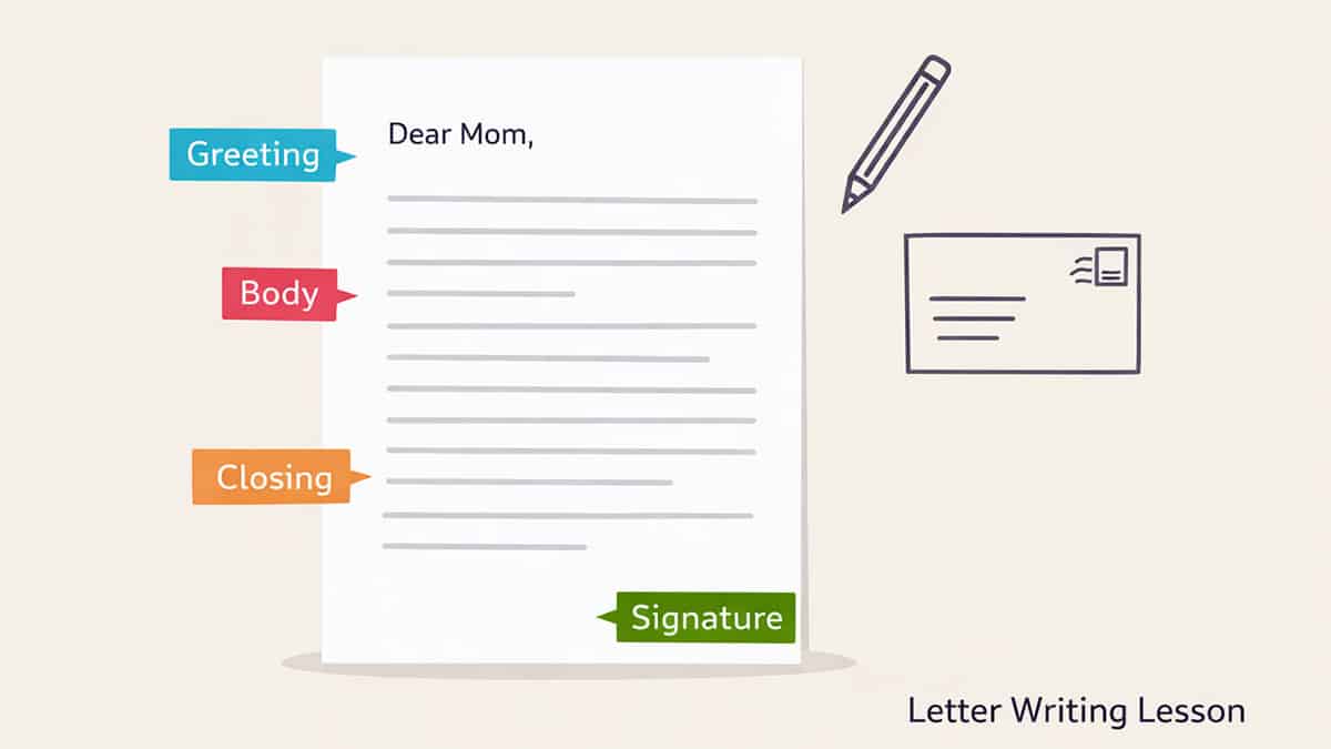 Letter writing guide with sticky notes
