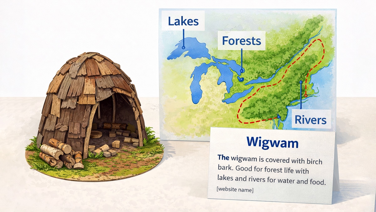 Native American dwelling and map display