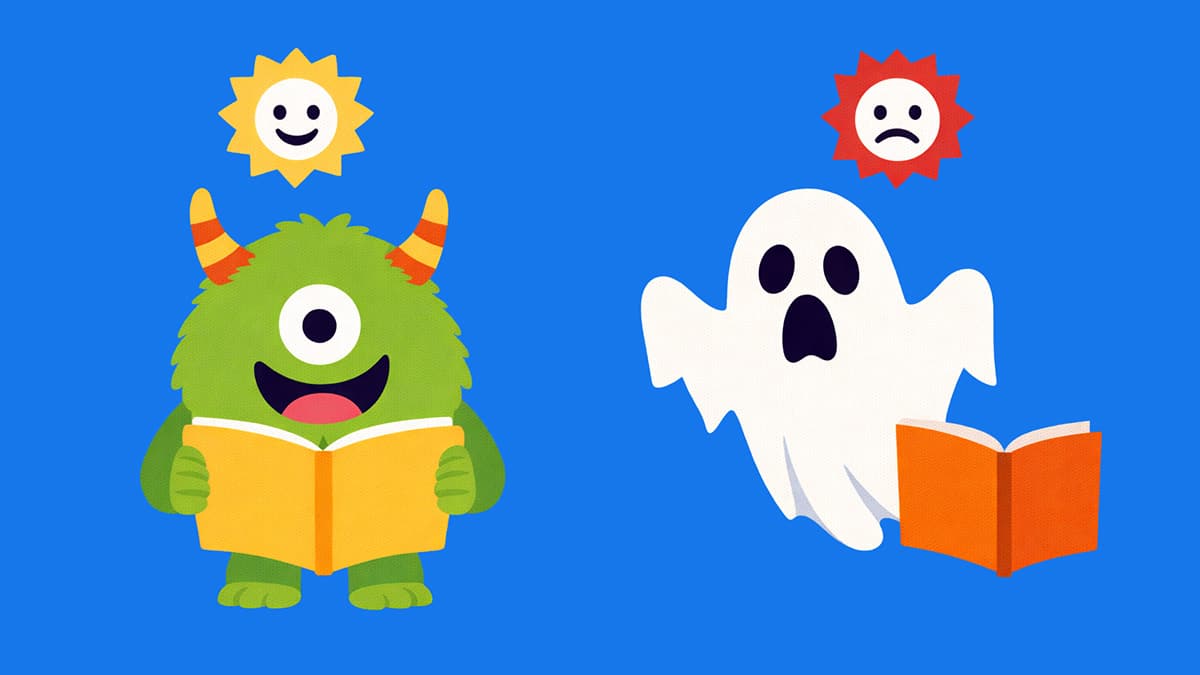 Silly monster and scary ghost characters