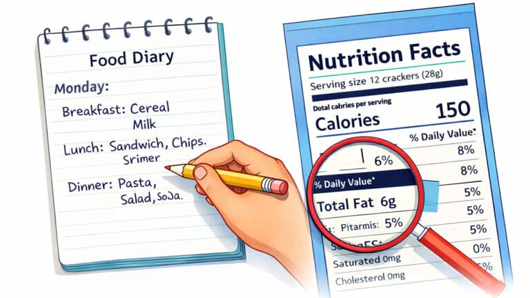 Writing a food diary and reading labels